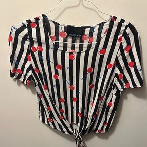 Cynthia Rowley Cherry Print Striped Top